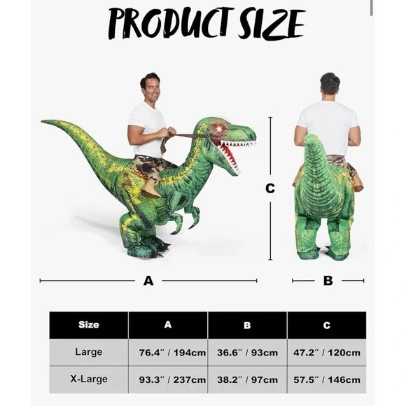 NEW Spooktacular Creations Inflatable Ride a Raptor Costume Adult One Size Green - Picture 6 of 7